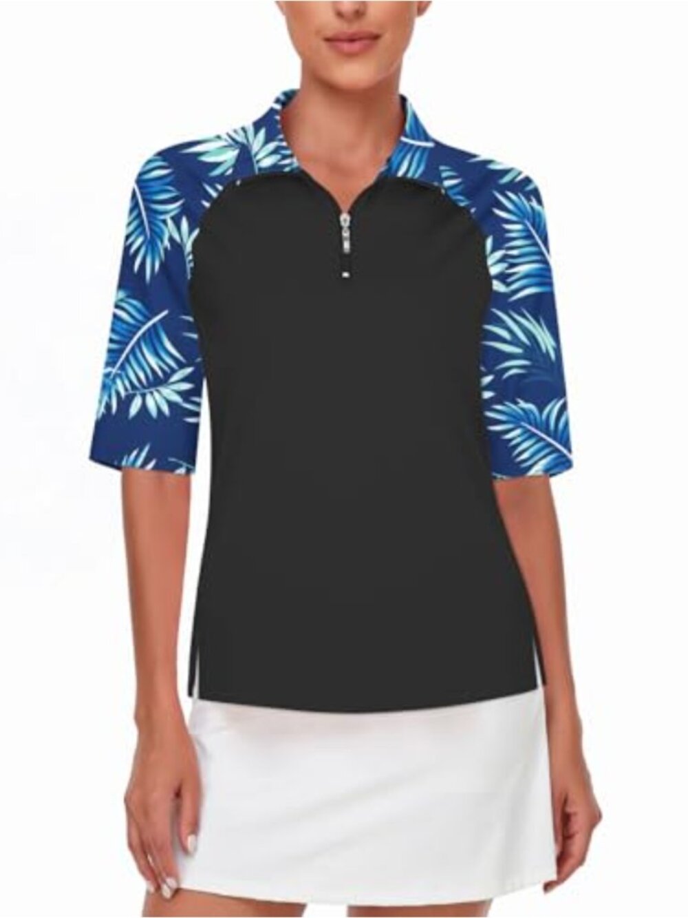 Half Sleeve Quarter Zip Polo Shirt Stretch Activewear Women's Workout Top